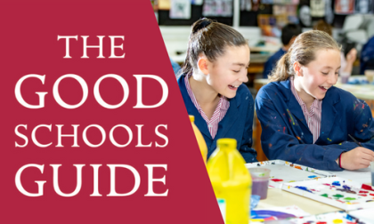 The Good Schools Guide logo alongside a photo of two female students in an art lesson.