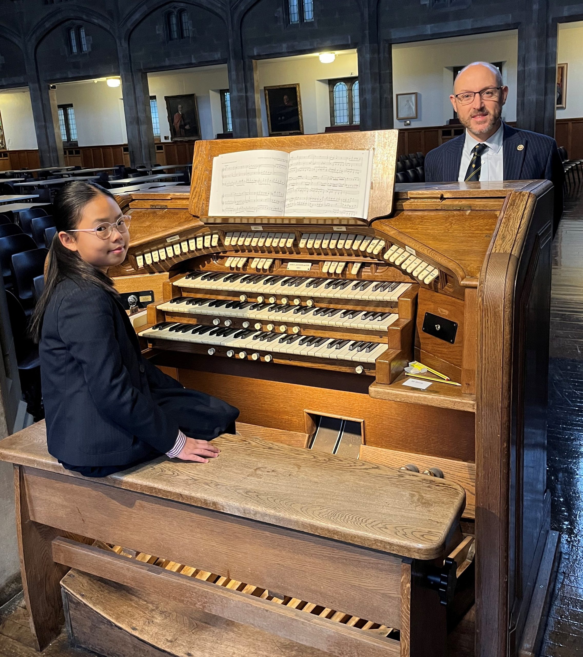 Jaycey with Chris Brook and the Price Hall Organ.