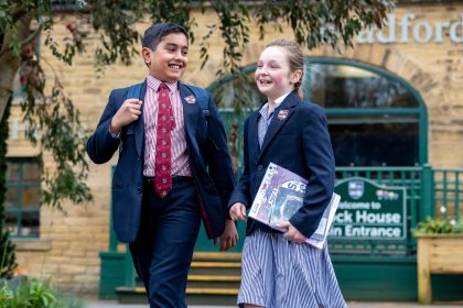 Clock house pupils Pupils outside Clock House at Bradford Grammar School
